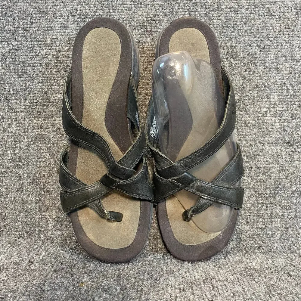 Merrell Black Leather Slide Sandals Comfort Walking Slip On Shoes Womens 8